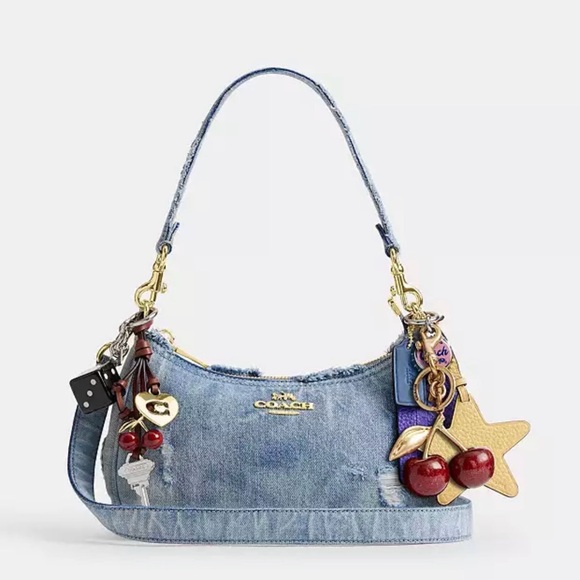 Coach Teri Shoulder Bag In Loved Denim With Charms - Picture 7 of 9